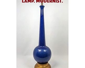 Lot 1577 Long Neck Blue Pottery Lamp. Modernist. 