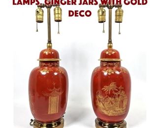 Lot 1578 Pair Asian form Table Lamps. Ginger jars with gold deco