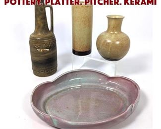 Lot 1589 4pcs Modernist Glazed Pottery. Platter. Pitcher. KERAMI