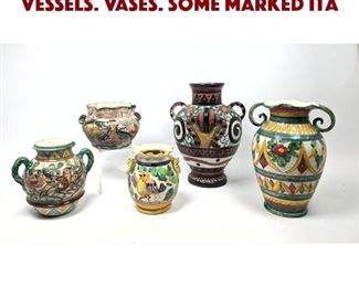 Lot 1600 5pc Continental Pottery vessels. Vases. Some marked Ita