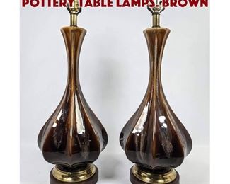 Lot 1604 Pr Modernist Glazed Pottery Table Lamps. Brown