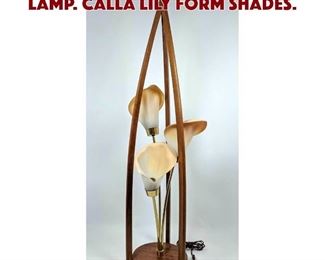 Lot 1610 Walnut Modern Table Lamp. Calla lily form shades. 