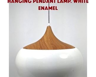 Lot 1613 White Metal and Teak Hanging Pendant Lamp. White enamel