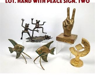 Lot 1619 5pc Modernist Sculpture lot. Hand with peace sign. Two 