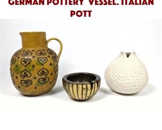 Lot 1623 3pc Modernist lot. German pottery vessel. Italian pott