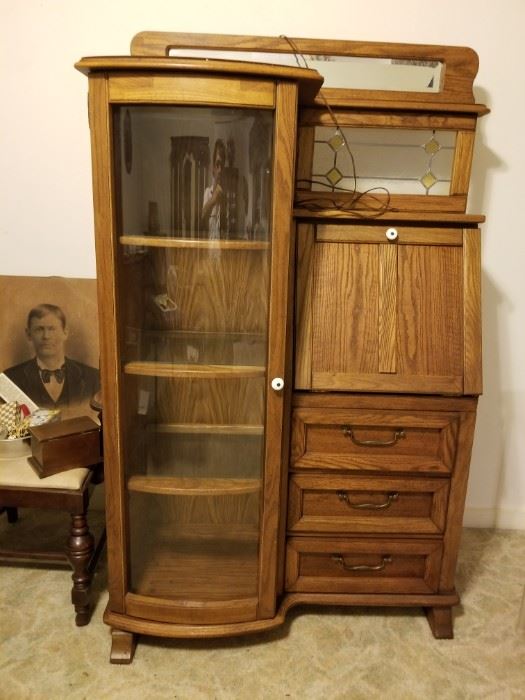 Vintage Portrait, Beautiful Vintage Oak Secretary Desk with Mirrors