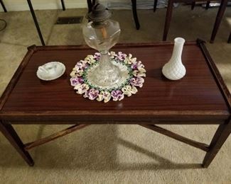 Mahogany Coffee Table, Vintage Hurricane Lamp