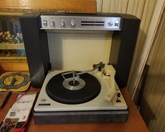 1960s Portable Record Player with Speakers