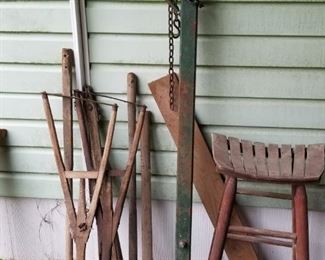 2 Antique Swing Blades, handles, Long Hitch