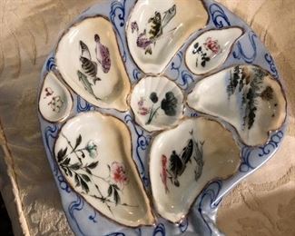 fabulous hand painted Asian oyster plate