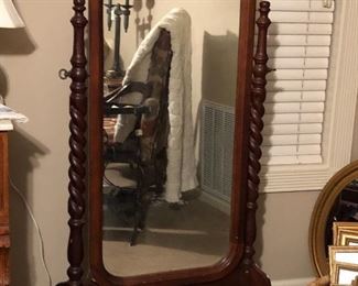 barley twist cheval mirror and a basket of small mirrors