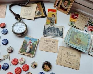 collection or cigarette and chewing tobacco cards and buttons