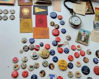 collection or cigarette and chewing tobacco cards and buttons