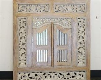 1046	MIRROR IN CARVED LATTICE FRAME, HAS 2 DOORS OVER THE GLASS, 31 1/2 IN X 35 1/2 IN
