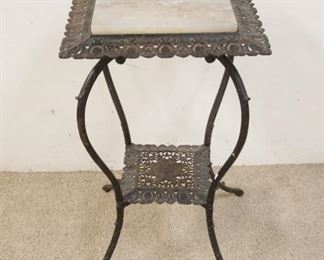 1089	ORNATE IRON STAND W/STONE TOP, 17 1/2 IN SQUARE X 29 1/2 IN HIGH
