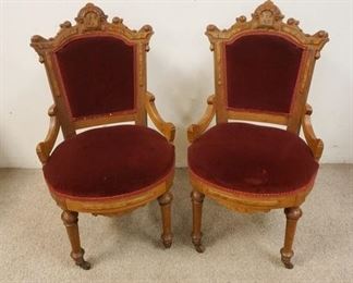 1145	MATCHED PAIR OF VICTORIAN UPHOLSTERED PARLOR CHAIRS
