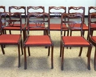1156	12 MAHOGANY DINING CHAIRS, 2 ARM AND 10 SIDE. DAMAGE TO 1 ARM CHAIR AND 1 SIDE CHAIR
