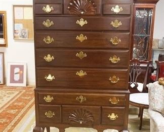 1174	HARDEN QUEEN ANNE STYLE CHERRY HIGHBOY WITH SHELL CARVED DRAWER. 37 IN X 19 IN X 81 IN HIGH
