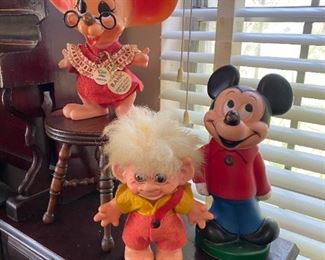 Big Ear Mouse Bank, Troll Doll and Mickey Mouse