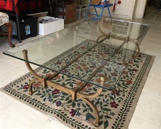 Mid Century Glass Top Iron Frame Rectangle Cocktail Table