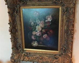 Ornate Frame Floral Oil Painting