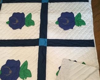 Large Blue Floral Hand Made Quilt
