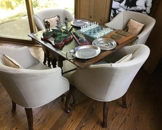Game Table w/4 Barrel Upholstered  Chairs                                                                  Chess Set