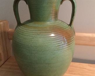 Frankoma Ribbed Ceramic Urn/Vase w/Handles (signed)