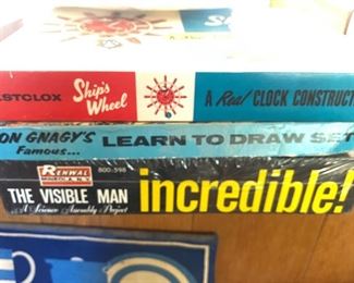 Vintage Educational Toys.  The Invisible Man hasn't been opened and the Ship's Wheel Clock Construction is intact