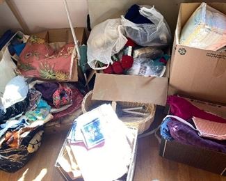 Crafting Corner.  Lots of fabric and yarn. 