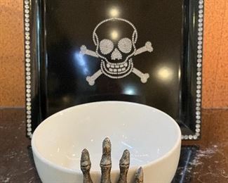 SOLD Skeleton Hand Bowl ($8) and Jeweled Skelton Tray ($8)