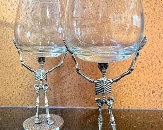 $32 PAIR - Pottery Barn Skeleton Wine Glasses - Measures 8.75" tall. STAFF FAVORITE!