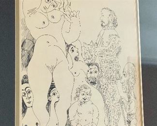 Close up image: Reproduction of Picasso's Erotic Gravures - includes certificate of authenticity - Measures 20.25" x 18"