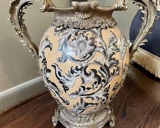 $200 - Castilian Porcelain Brass Vase - Measures 17" x 18". HEAVY!