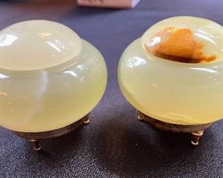 SOLD $18 PAIR - Miniature salt cellar with lid - includes mini spoons (not pictured)