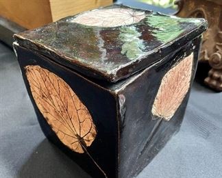 $28 - Square Leaf Ceramic Box - Measures 5" x 5" x 5"