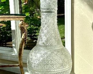 $350 - Cut glass floor vase - Measures 12" D x 36" H
