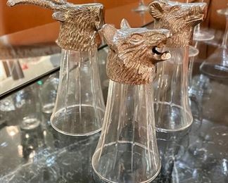 $60 - Set of 3 - Animal Head Champagne Glasses - Measures 5.5" tall