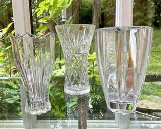 (From left to right) - Left vase $28 - Scalloped Edge Vase AS IS - Middle vase $48 - Leaded Crystal Vase - Right vase $48 - Mikasa vase