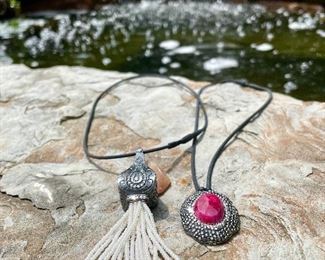 - Pendant necklaces with SILKIE chain - Right necklace is sterling silver with stone.