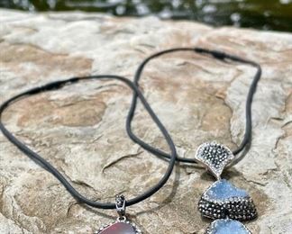Pendant necklaces with SILKIE chains. Left necklace ($28) - Right necklace: sterling silver with crystal ($150)