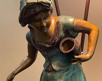 Close up of Nuveau Bronze Lady Lamp