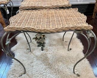 $50 each - Wicker top, glass grape adorn the side, small side table - Measures 24" x 18" x 19" - There are two of these!