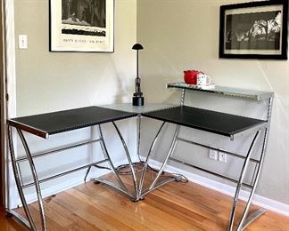 $180 - L-shaped Modern Workstation - All sections measures 33" x 24" x 29" - Shelf is 9" from desk top