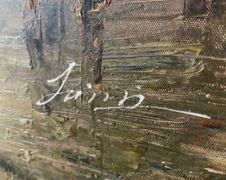 Close up of signed painting measuring 41” x 29.5”