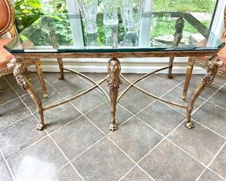Alternate view of Foyer/Display Table: French Style Glass Top Table with Lion Motif Legs