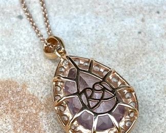 Back detail on 14k rose gold and pink amethyst pendant