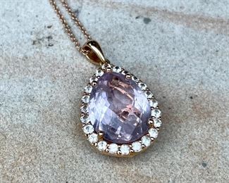 $250 - 14K Rose Gold Necklace with Pink Amethyst Stone Pendant