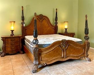 $3000 - Michael Amini King Bed with Two Nighstands - Mattress and Boxspring included - Nightstands measure 37” x 19.5” x 33.5”