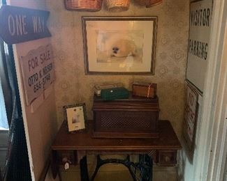 Book Room 
Singer sewing machine 
Vintage signs
